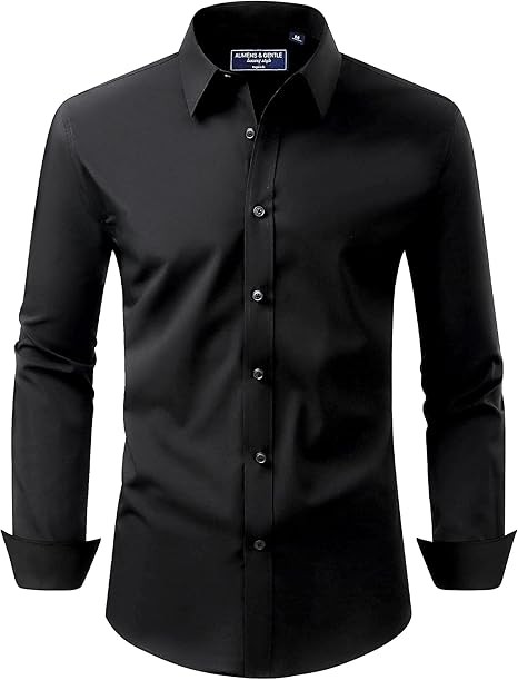 Alimens & Gentle Men's Dress Shirt Regular Fit Stretch Stain Shield Long Sleeve Solid Business Wedding Button Down Shirts