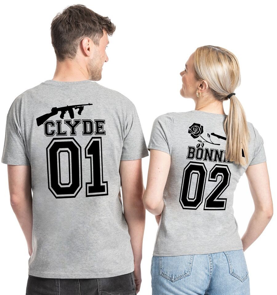 Gangster Pair Clyde Bonnie Couple Partner Pair T-Shirt Shirt King Que  en SET