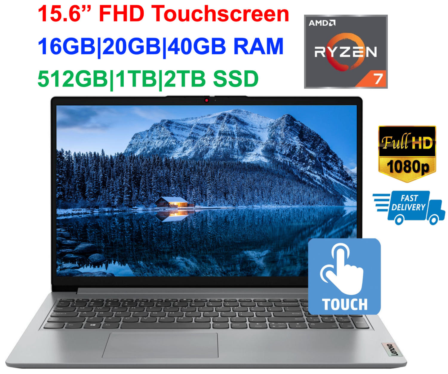 2024 Lenovo IdeaPad Laptop 15.6 FHD Touch Ryzen 7 5700U Upto 40GB RAM&2TB SSD