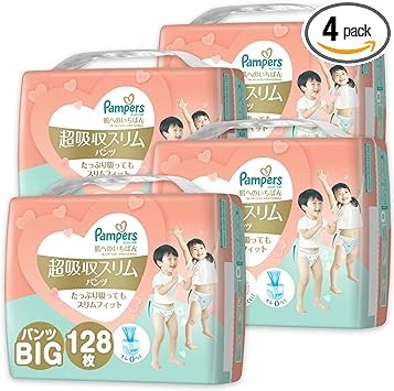[Pants Big Size] Pampers Diapers, Best for Skin, Ultra Absorbent, Slim Pants 26.6 - 48.5 lbs (12 - 22 kg), 128 Sheets (32 Sheets x 4 Pack) [Case Products]