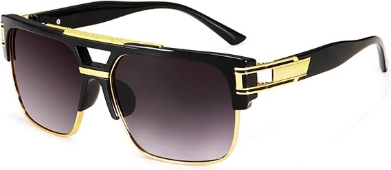 Dollger Square Sunglasses for Men Classic Oversized Sun Glasses Retro Semi Rimless Gold Alloy Frame UV400