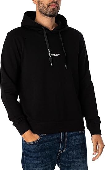 A | X ARMANI EXCHANGE Men's Pull-Over Hooded Sweatshirt with Front Back Logo