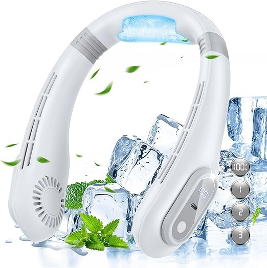 Seefox Neck Cooler (2024 Summer Limited Edition) Neck Fan, Cooling Plate Included, Wingless, 3 Levels of Air Flow Adjustment, Rapid Cooling, U-Shaped Neck Fan, Quiet, Powerful Blower, Lightweight