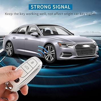 Key Fob Cover for Audi Accessories A3 A6 A7 A8 Q7 Q8 E-Tron RS7 S6 S7 SQ7 SQ8 Full Key Protector with Bling Girly Key Chain 3 Button Car Key Case TPU White Silver